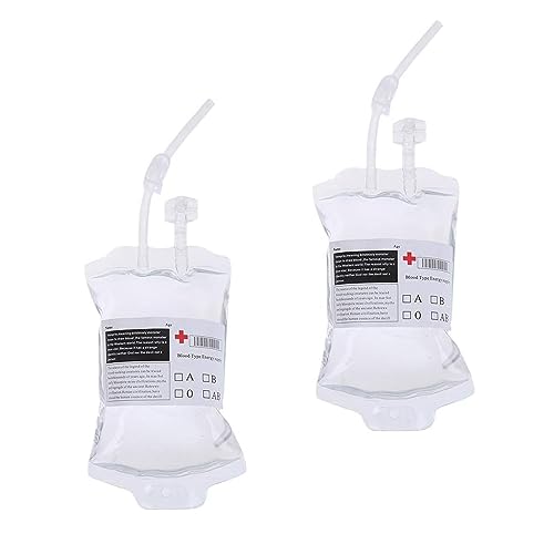 SHENLONG 2 Pcs Halloween Blood Bags, 350ml “Blood Bag” IV Drip Drinking Containers, Halloween Decorations Blood Bag for Drink, Energy Drink Container for Halloween Zombie Vampire Theme Party Favors