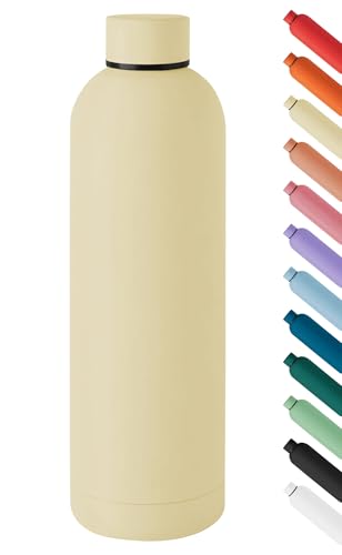 Borraccia Termica Grande 1 Litro Bottiglia Acciaio Inox Inossidabile Doppio Strato 1000 Ml Tappo Antigoccia Doppia Camera Bevande Calde Fredde Termos Sistema Sottovuoto Rivestimento Soft Touch - Beige