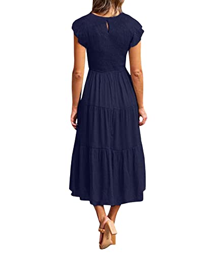 Image of Sexyshine Women's Square Neck Halter Lace Up Criss Cross Maxi Dress Tie Back Sleeveless Smocked Ruched A Line Dress