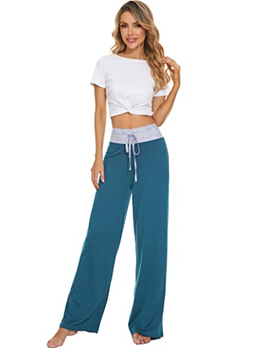 Image of LOCUBE Women's Pajama Pants, Soft Comfy High-Waist Wide-Leg Lounge Pants with Drawstring and Pockets
