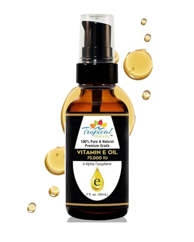 Tropical Holistic Vitamin E Oil, 100% Pure Max Strength 75,000 IU Vitamin E, Antioxidant Rich Skincare Oil for Face, Hair, Body & Nails, 2 oz