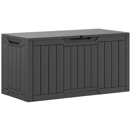 YITAHOME 100 Gallon Outdoor Storage Box, Large Water Resistant Resin Deck Box, Indoor Outdoor Lockable Storage Container for Patio, Garden, Cushions, Tools, Equipment (Dark Gray)