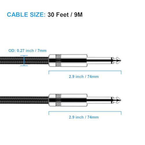 Image of New Bee Guitar Cable 30ft Electric Instrument Cable Bass AMP Cord 1 /4 Straight to Straight for Electric Guitar, Bass Guitar, Electric Mandolin, Pro Audio