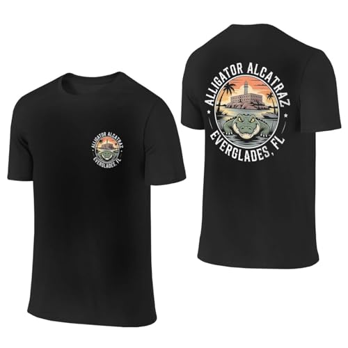 Alligator Alcatraz Shirt Mens Double Sided Printing Cotton T-Shirts Cool Graphic Stylish Tops Tees XX-Large Black