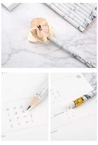 HB Wood Cased Graphite Pencil Set of 10pcs Marble Print Drawing Sketching Pencils with Latex Free Eraser, Home Office School Hign-end Fashion Writing Pens Art Supplies (10PCS Marble Style)