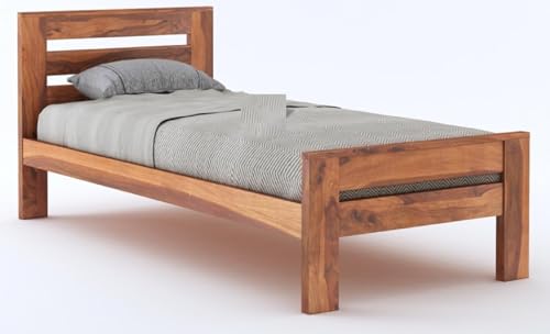 Image of BM WOOD FURNITURE Single Size Sheesham Wood Bed for Bedroom with 2 Years Warranty | Office Furniture | Living Room Cot | Wooden Bed | Daybed |Traditional Beds | Bedroom Furniture | Natural Finish