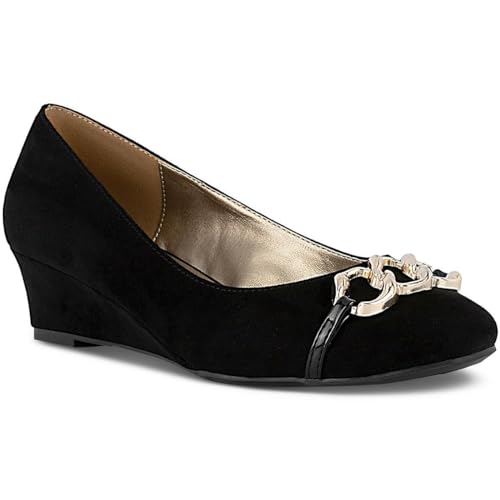 Karen Scott Womens Kellyy Faux Suede Chain Wedge Heels Black 6 Medium (B,M)