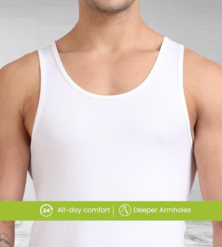 Image of Freecultr Cotton Vest for Men Sleeveless Lightweight Solid Round Neck Comfort Vest | Ultra-Soft Breathable Innerwear Sando for Gym, Sports, Workout, and Everyday Wear | Regular Fit and Durable Design