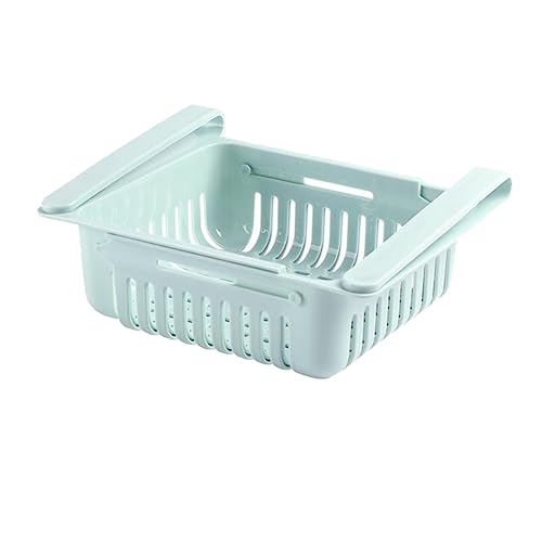 BEBEMOKO 2pcs Retractable Refrigerator Storage Box Sky-blue Hollow Mesh Design for Easy Cleaning Space-saving Food Organizer for Kitchen Fridge Organization
