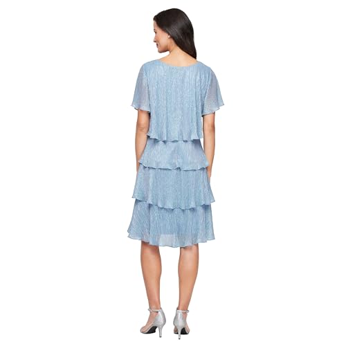 Image of S.L. Fashions Womens Tiered Boudre Cocktail Dress with Embellished Neckline, Wedding Guest Gown (Petite and Regular Sizes)