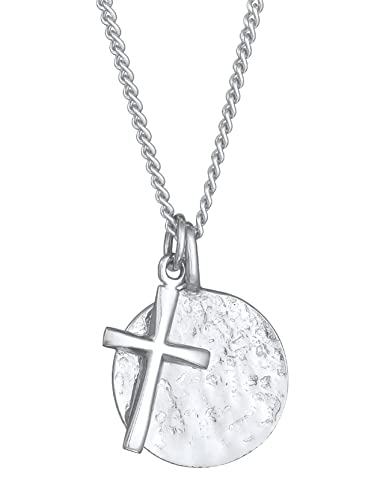 Collier homme argent Kuzzoi pendentif rond et croix look masculin chic