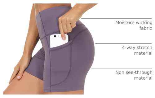 Image of THE GYM PEOPLE High Waist Yoga Shorts for Women's Tummy Control Fitness Athletic Workout Running Shorts with Deep Pockets