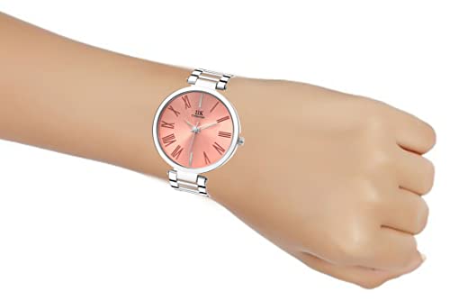 Image of IIK COLLECTION Watch for Women Round Studded Dial |Day and Date Quartz Movemnet |Long Battery Life|Stainless Steel Bracelet Chain Strap|Double Lock Clasp Safety Watches for Girls