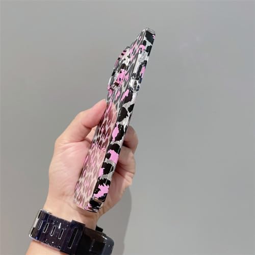Coque de luxe iPhone 13 Pro rigide transparente léopard noble rose