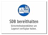 SDB bereithalten - Sicherheitsdatenblätter am Lagerort verfügbar halten. – Aufkleber A3: 420x297mm – Mit Grafik und Text