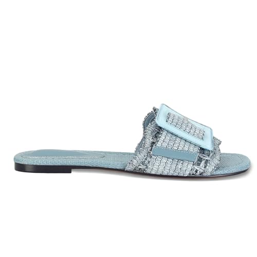 Image of ZJGZF Raffia Sandals for Women Buckle Straw flats Woven Braided Rattan Slides Summer Beach Sandals Comfort Cute Shoes