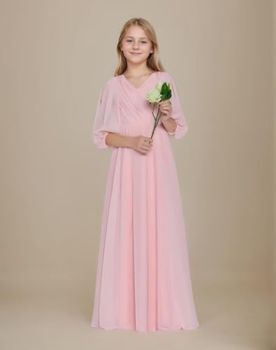 Girls V Neck Junior Bridesmaid Dress for Wedding Chiffon Flower Girl Wedding Party Dresses for Teen3