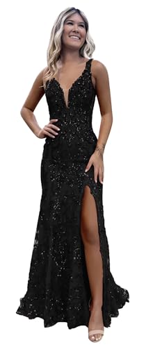 Black Prom Dresses for Teens 2025 Long Women's Sparkly Sequin Sleeveless Mermaid Formal Dresses for Women Evening Party
