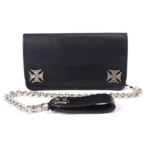 Image of Milwaukee Leather MLW7889 Men's 7.5 inch Black Premium Leather Soft Biker Wallet - Bi-Fold Anti-Theft Stainless Steel Chain