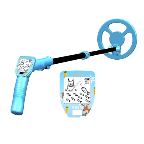 Raddy MD65K Detector de Metales para Niños, Ligero y Ajustable para Caza de Tesoros, Bobina Impermeable IPX7 16,5 cm, Pantalla LCD Divertida, Niños 3–12 años, Azul