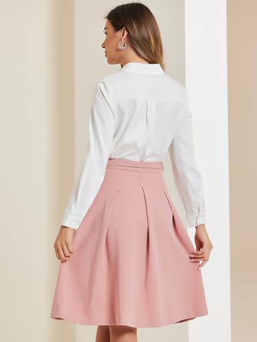 Image of Allegra K Women's Office Work Skirts Belted Waist Midi A-Line Pleated Skirt