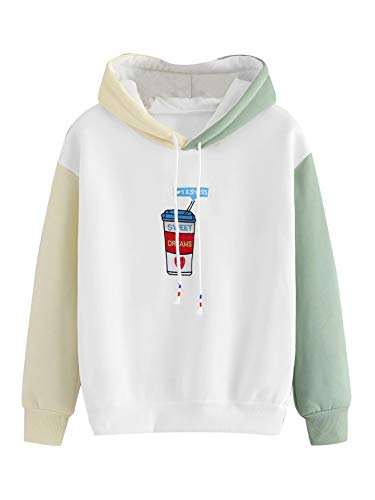 SweatyRocks Womens Long Sleeve Colorblock Pullover Kawaii Hoodie Sweatshirt Tops Multicoloured Small