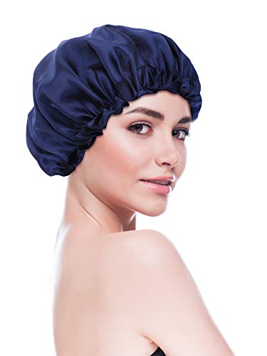 Blulu 3 Pieces Large Satin Bonnet Silk Bonnets, Hair Bonnet for Sleeping Soft and Breathable for Women Curly Hair(Black, Red, Navy Blue)