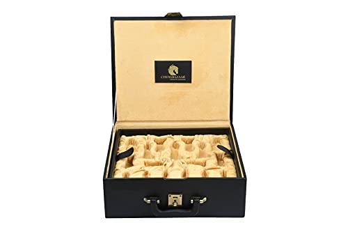 Leatherette Chess Set Storage Box Coffer with Double Tray Fixed Slots for 4.2" - 4.8" Chess Pieces