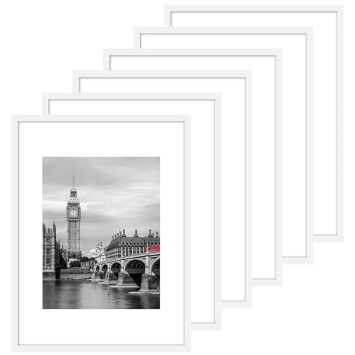 Fixwal 12x16 Poster Frame Set of 6 with Shatter Resistant Plastic Glass Thin Border and Light Weight Photo Frames for Wall Decor Diamond Art White