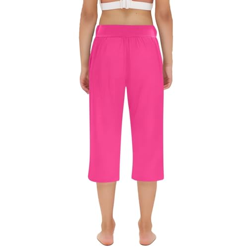 Girls' 𝐂apri Leggings Kids Workout Toddler Soft 𝗦tretch Crop Knee Pant Summer Cropped Pants with (Hot Pink, 6-7 Years)4