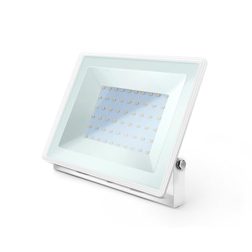 Proiettore LED slim in elegante colore bianco con potenza di 50 W. Design in die-casting per una maggiore durata. Ideale per illuminare con stile ed efficienza qualsiasi spazio.