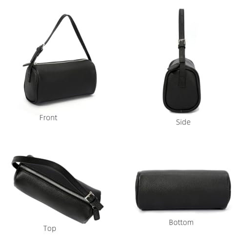 Image of Genuine Leather Barrel Purse Small Top Handle Bags for Women Cylinder Purses Hobo Bag with Adjustable Strap