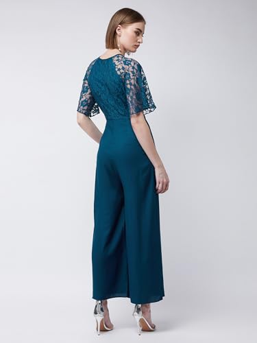 Miss Olive Women's Round Neck Flared Sleeve Floral Jumpsuit (MOSS20D04-51-83-04, Teal, M)