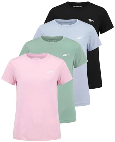 Reebok 4 Pack: Girls Mesh Athletic Short Sleeve T Shirts Summer Soccer Moisture Wicking Crew Neck Tops Tees Teen Youth 6-16- Set 6 S (8)