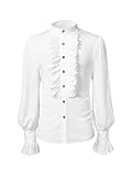 Bbalizko Men Pirate Shirt Victorian Ruffle Medieval Renaissance Vampire Ruffled Steampunk Puffy Halloween Cosplay Shirts White