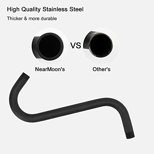Nearmoon S Shaped Shower Head Riser Pipe, Shower Head Extender Arm With Flange, Standard 1/2" Connection- Bathroom Accessory, 12 Inch (1 Pack, Matte Black) #TOP2