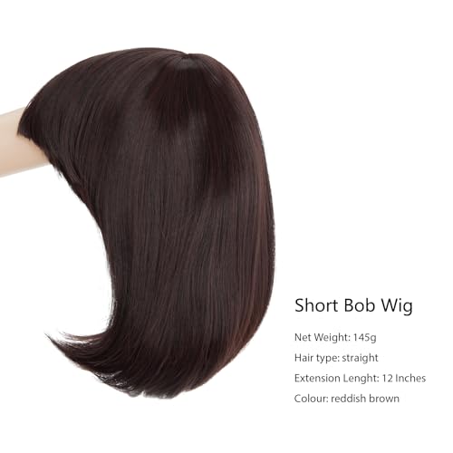 Image of Rose bud Natural Brown Wig Bob Straight 12 Inch Short Hair Cosplay Wigs for Women Costume Party Halloween