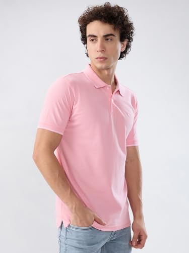 Image of Park Avenue Men Slim Fit Solid Pattern Cotton Polyester Blend Half Sleeve Polo Neck Casual T-Shirt
