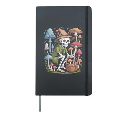 Skeleton With Mushrooms Botanical Mycology Art Hardcover Journal, Black