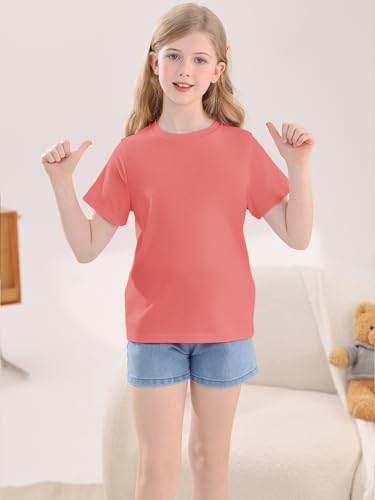 Image of Girls Summer Short Sleeve T Shirts Kids Basic Tees Crewneck Tops 5-14 Years