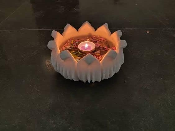 RM Marble Multi-Utility Lotus Flower Shape Uruli for Diwali Decoration| Decorative Bowl for Flowers | Traditional Decor | Stone Urli Bowl for Home Decoration | Uruli | Marble Candle Holder