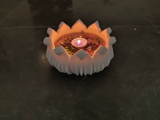 RM Marble Multi-Utility Lotus Flower Shape Uruli for Diwali Decoration| Decorative Bowl for Flowers | Traditional Decor | Stone Urli Bowl for Home Decoration | Uruli | Marble Candle Holder