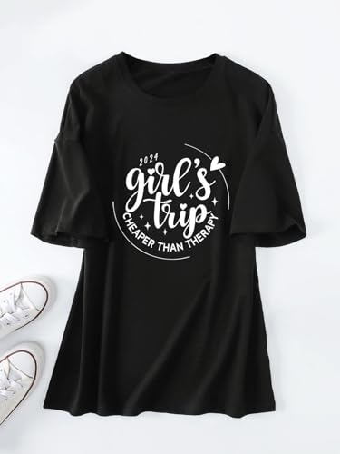 Girls Trip Oversized T-Shirt for Women Girls Trip Cheaper Than Therapy 2024 Summer Tops Short Sleeve Graphic Tee2