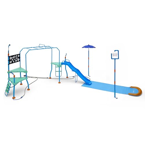 Plum Play Kids Water Slide Outdoor Play Equipment - Toddler Water Toys, Water Gun, Monkey Bars, Sprinkler for Kids, Dump Bucket, Backyard Waterpark with Splash, 3yrs+, Up to 110 lbs (Blaster Course) - Thumbnail 2