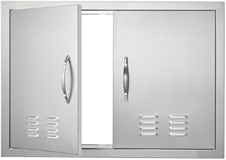 VEVOR BBQ Access Door, 762x533 mm Double Outdoor Kitchen Door, Stainless Steel Flush Mount, Wall Vertical with Handles and Vents, for BBQ Island, Grilling Station, Outside Cabinet