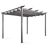 Patio Tree 10'x13' Outdoor Pergola Non-Rust Aluminum Patio Retractable Gazebo Shelter with Sun Shade Canopy (Grey)