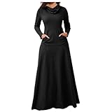 Rdeuod Women's Turtleneck Maxi Dress Casual Long Sleeve Cowl Neck Fall Winter Plus Size Pullover Long Dresses with Pockets Black
