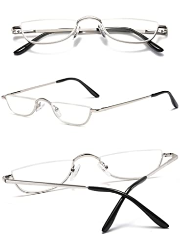 KOOSUFA Half Moon Reading Glasses Metal Spring Hinge Women Men Half Frame Readers Eyeglasses Eyewear Silver 2.75 - Image 3