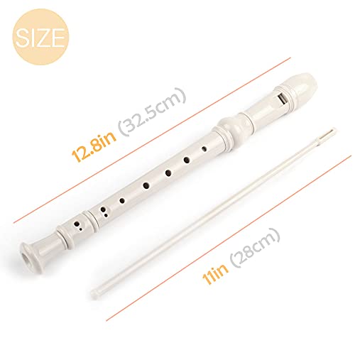 Image of Mr.Power Soprano Recorder ABS Plastic Recorders German Style C Key with Cleaning Rod, Thumb Rest, Fingering Chart, Case Bag (White)
