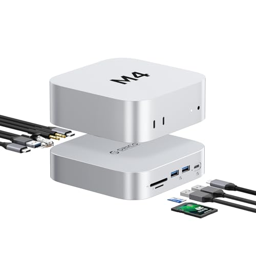 Image of ORICO MiniLink Mac mini M4 Dock & Stand, 2 x 10Gbps USB 3.2 Ports, 10Gbps USB C, USB A 3.0, 2.5G Ethernet Port, SD /TF, 3.5mm Headphone & Microphone Jacks, Compatible with Mac mini M4 /M4 Pro (M48PR)